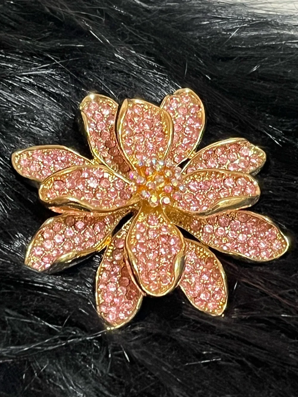 Pink Rhinestone Flower Burst Brooch